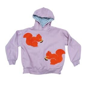 Mini Boden Appliqué Hoody Orange Squirrel Purple Size 9-10Y